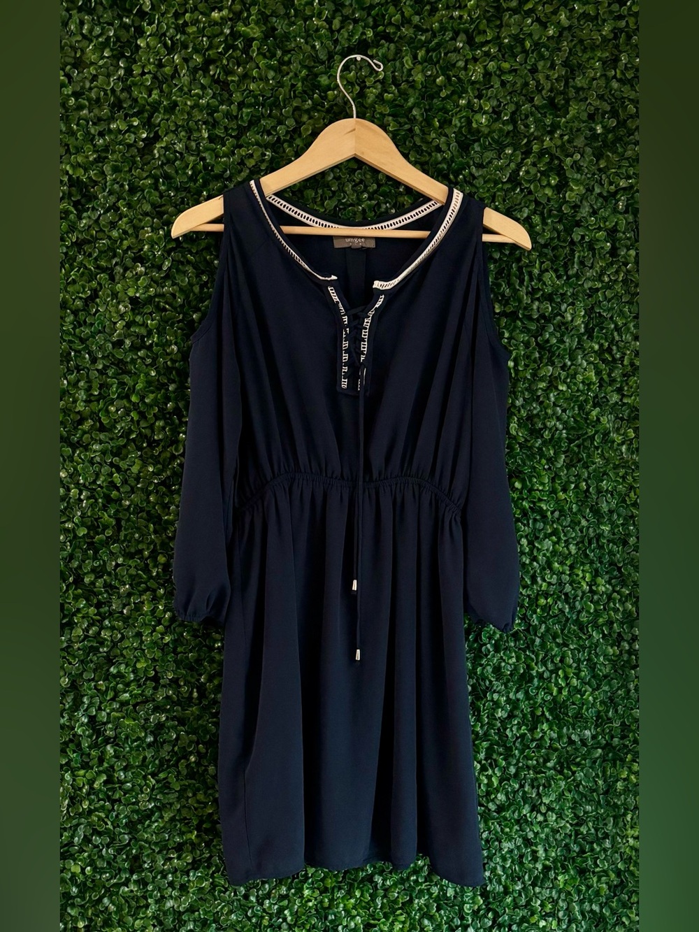 Sz S Umgee Navy Cold Shoulder Lace-Up Boho Boutique Dress